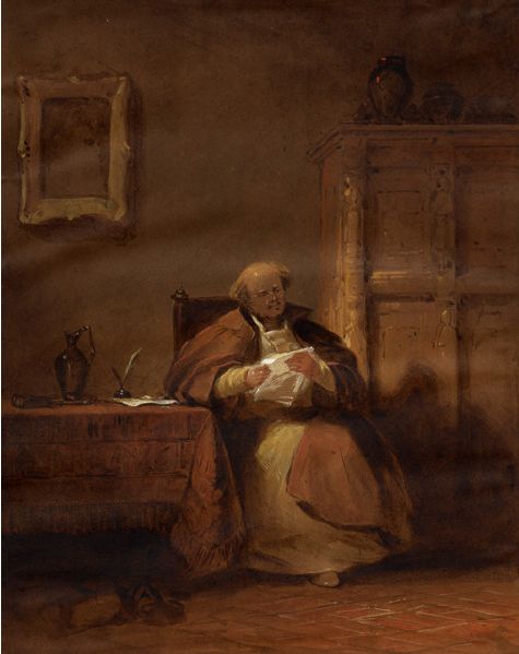 Cleric Seated At A Table Reading