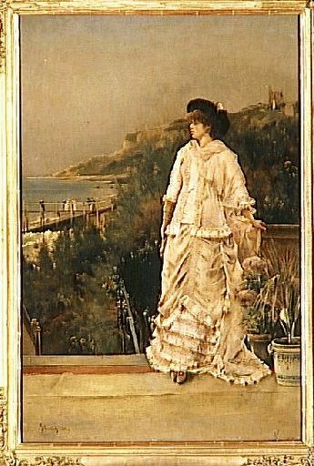 Portrait of Woman on a Terrace at the Seaside