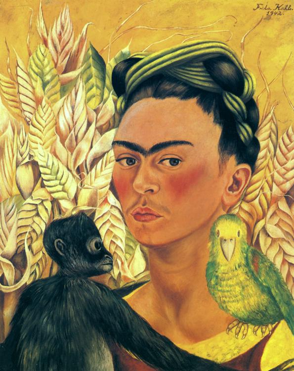 Self Portrait With Monkey And Parrot