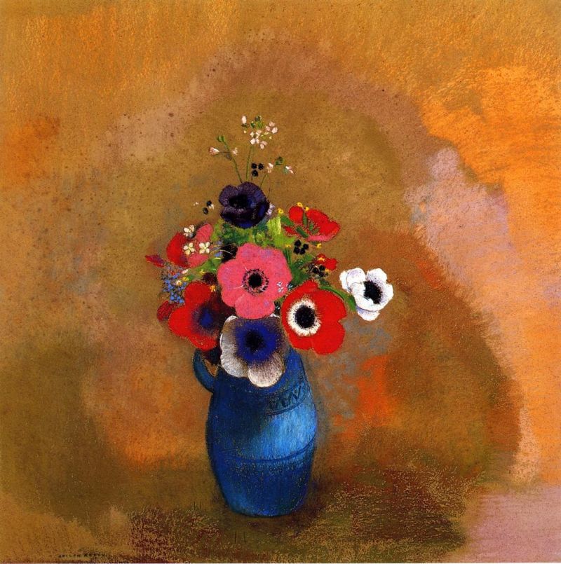 Anemones in a Blue Vase