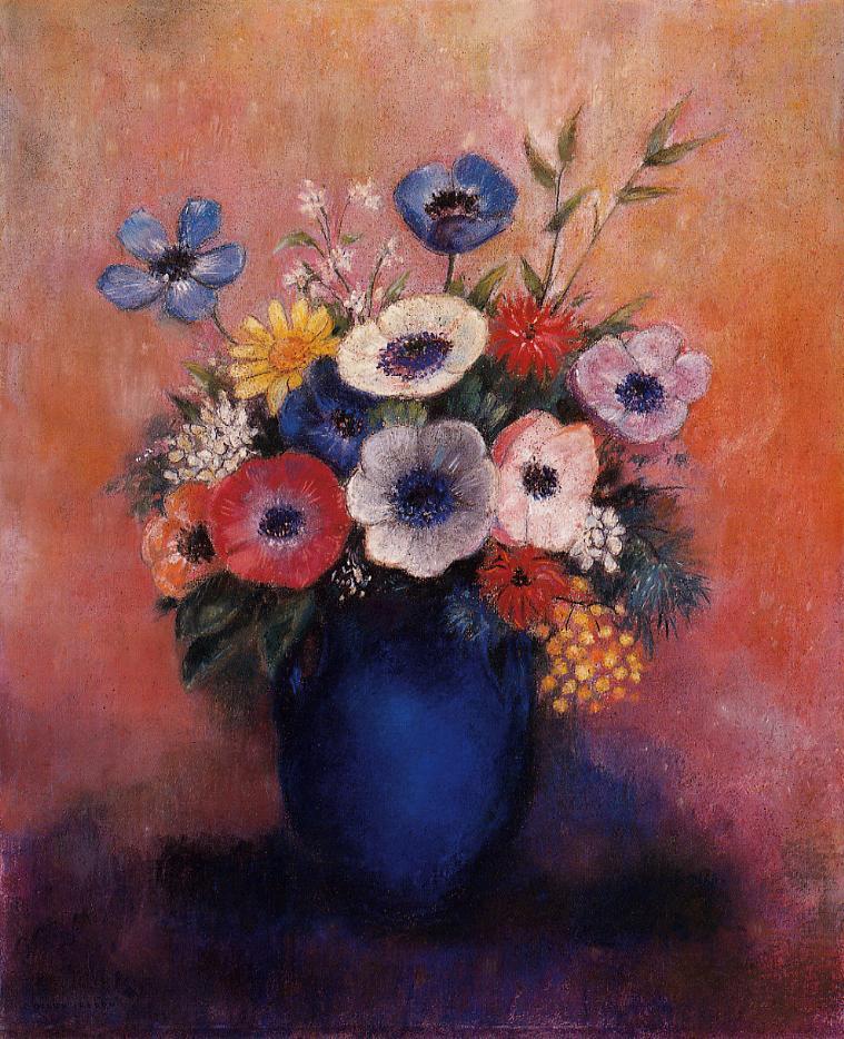 Bouquet of Flowers in a Blue Vase