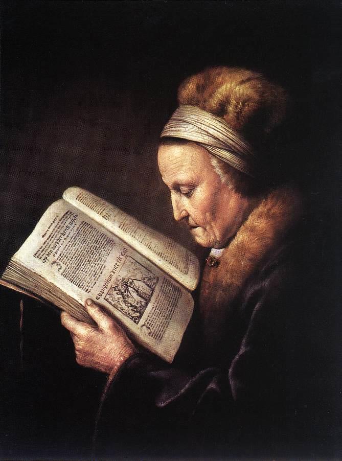 Old Woman Reading A Bible