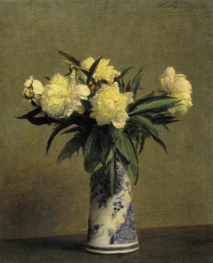 Peonies in a Blue and White Vase