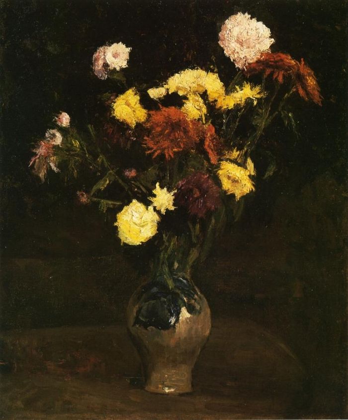 Basket of Carnations and Zinnias