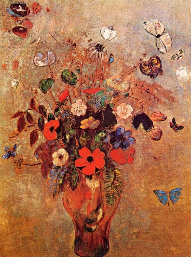 Vase with Flowers and Butterflies