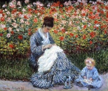 Claude Monet Camille Monet with a Child in Painters Garden at Argenteuil, 1875