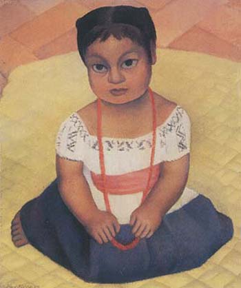 Diego Rivera Kneeling Child on Yellow Background