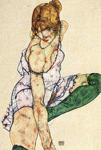 Egon Scheile Blonde Girl in Green Stockings, 1914