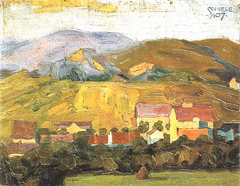 Egon Scheile Village with Mountains 1907