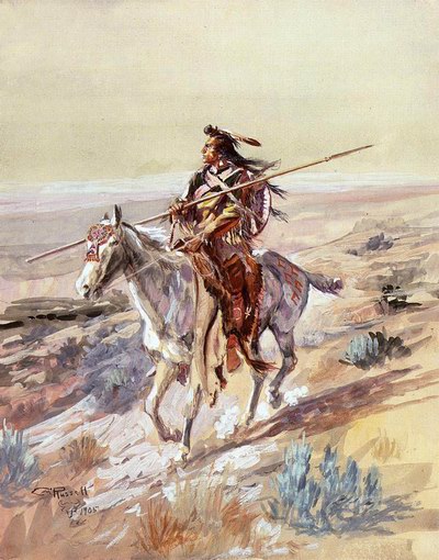 Charles M. Russell Indian with Spear oil painting reproduction