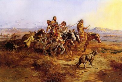 Charles M. Russell Indian Women Moving painting reproduction