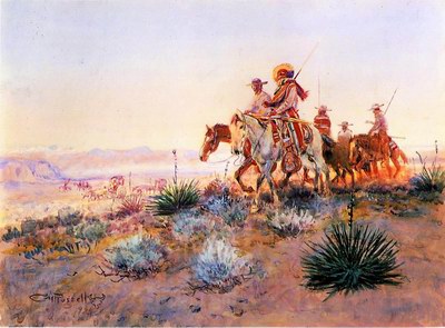 Charles M. Russell Mexican Buffalo Hunters painting rperoduction