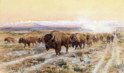 Charles M. Russell The Bison Trail oil painting reproduction