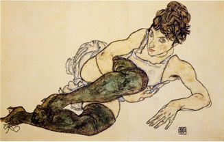 Egon Schiele Reclining Woman with Green Stockings