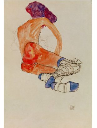 Egon Schiele Seated Female Nude with Blue Garter