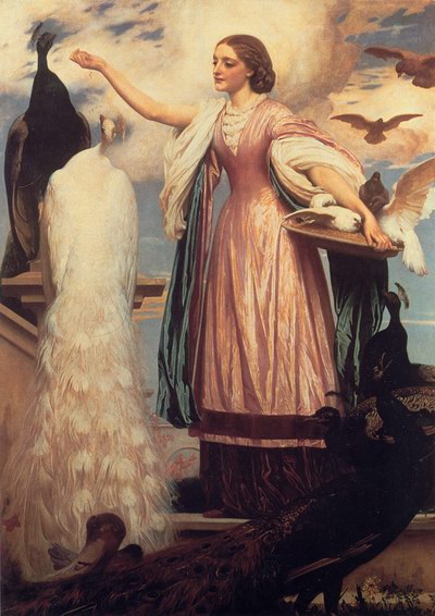 Frederic lord leighton A Girl Feeding Peacocks