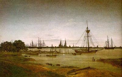 Port by Moonlight Friedrich oil painting reproduction