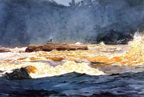 Winslow Homer Fishing the Rapids, Saguenay