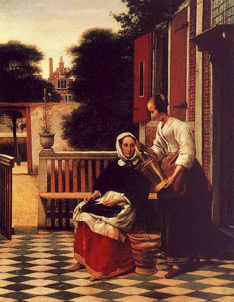 Woman and a Maid with a Pail in a Courtyard