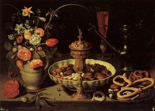 Still life with Vase,jug,and Platter of Dried Fruit