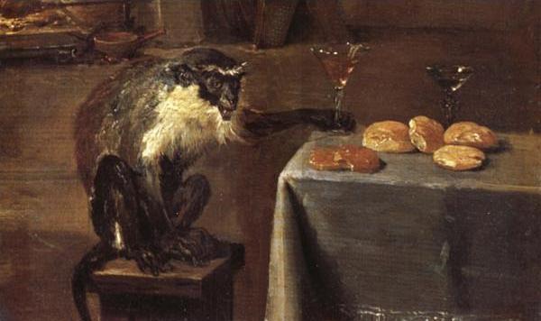 Details of Monkeys in a Tavern