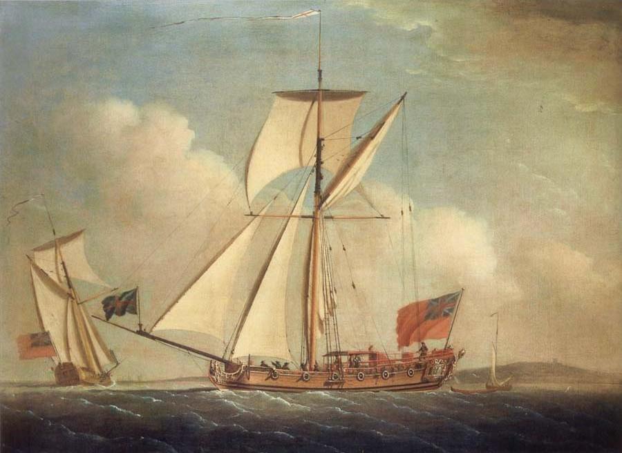 English Cutter-righged yacht in two positions