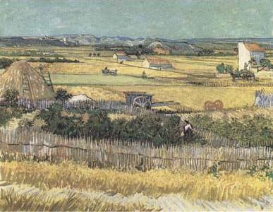 Harvest at La Crau,with Montmajour in the Background (Blue Cart) (mk09)