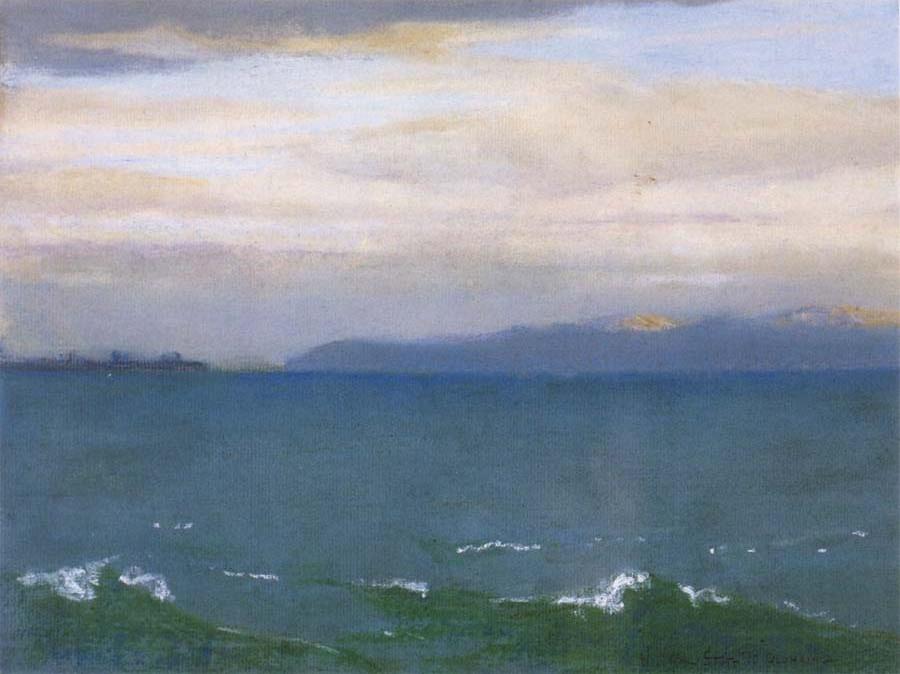 Seascape with Distant Mountains