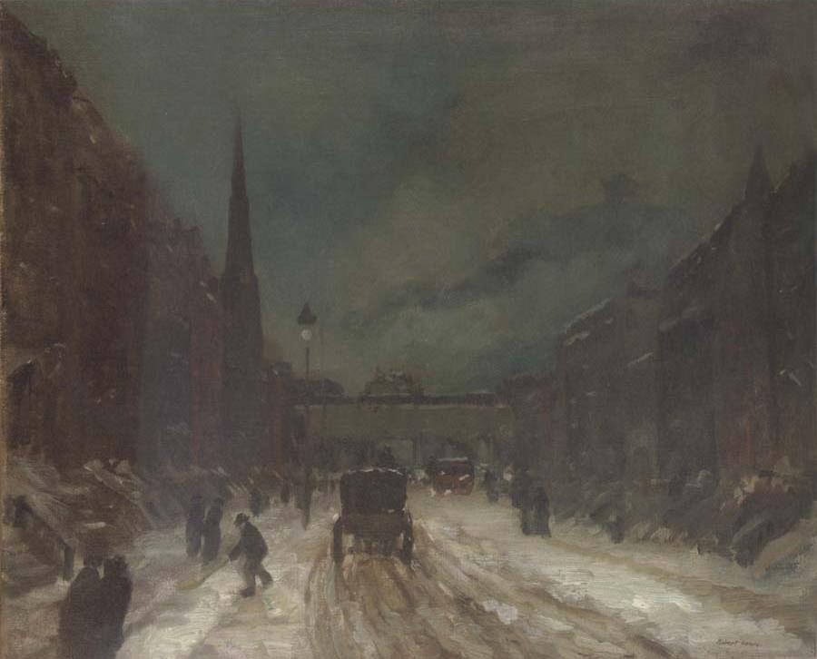 Street Scene in snowy dusk