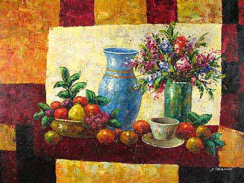 Flowers Fruit and Vase