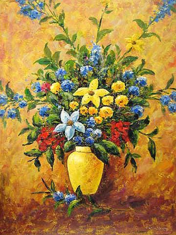 Flowers in a Yellow Vase