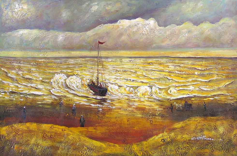 Beach with Figures and Sea with a Ship