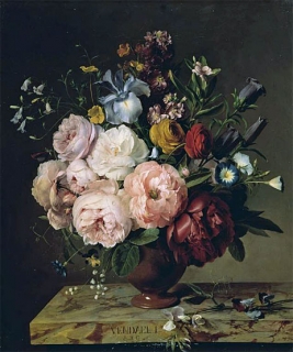 A Vase of Flowers on a Ledge