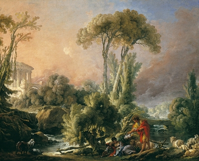 River Landscape with an Antique Temple