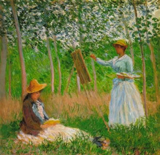 Suzanne Reading and Blanche Painting by the Marsh at Giverny