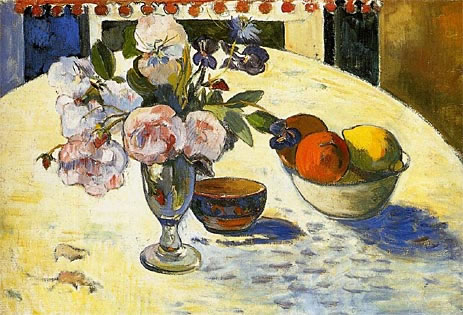 Flowers and a Bowl of Fruit