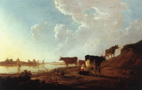 River Scene with Milking Woman