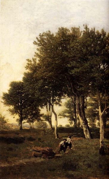 Landscape with Two Boys Carrying Firewood