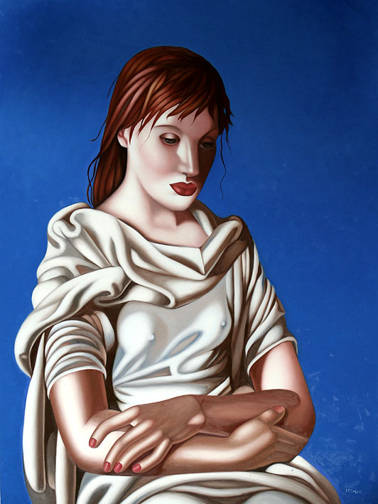 Portrait Of A Girl Against A Blue Wall