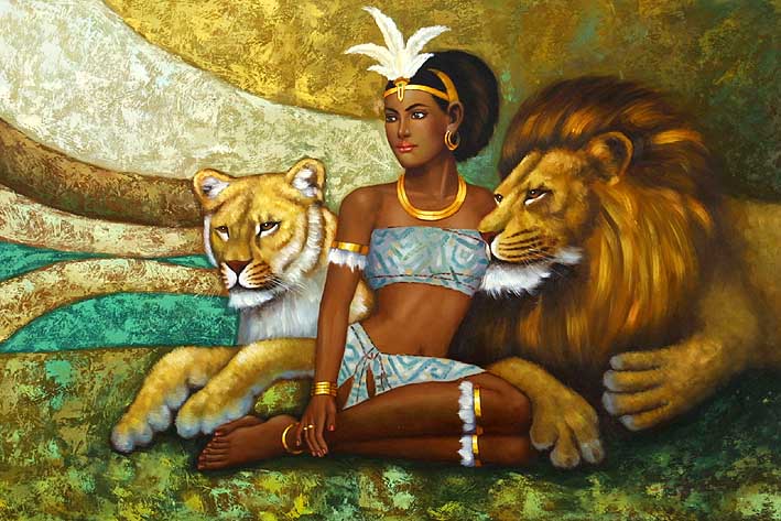 Girl Flanked by Lions