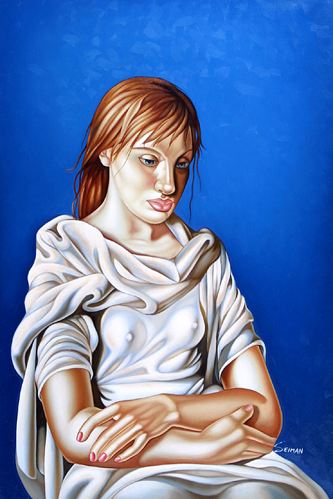 Portrait Of A Girl Against A Blue Wall