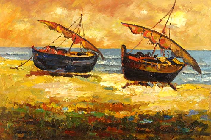 The Beach Boats,oil paintings from photos