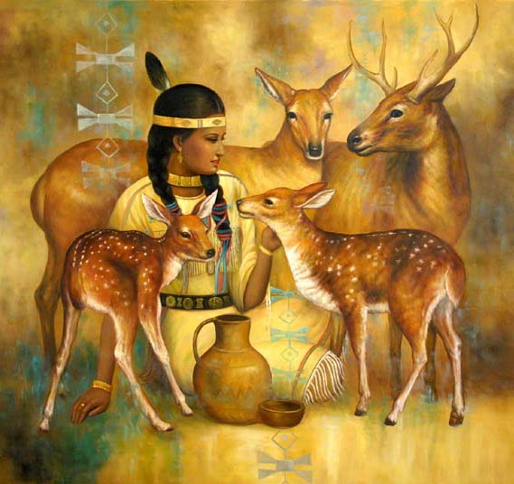 Girl with A Deer Family