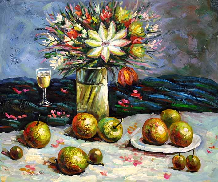 Still Life with a Flower Bouquet and Fruit Pieces