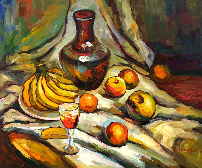 Still Life with Fruit Pieces, a Carafe and a Glass