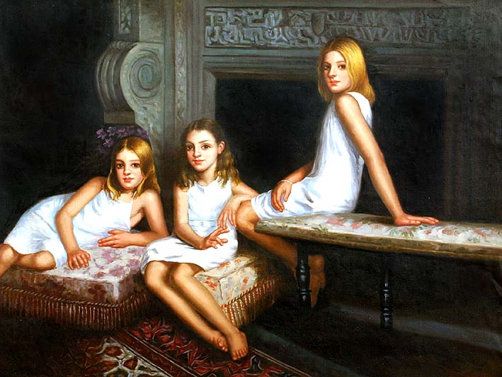 Three Sisters In Front Of The Mantelpiece