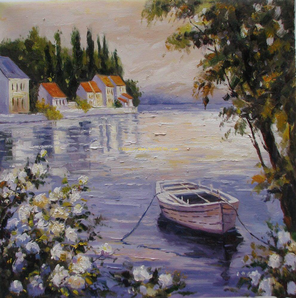 Impression flowers boat oil painting