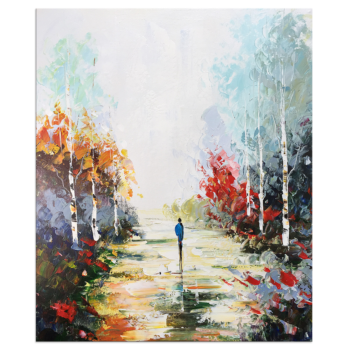 Modern Abstract Landscape Oil Painting On Canvas Tree-lined Trail Wall Art Deco Home Decoration Wood