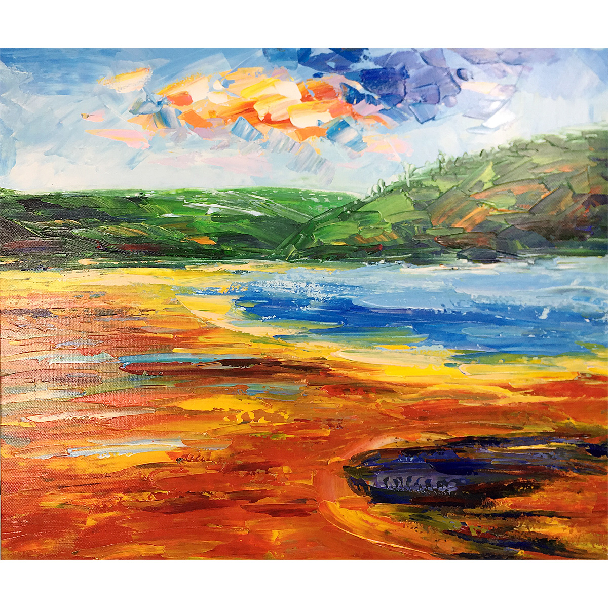 Yellowstone Park Original Oil Painting Hand-Painted Abstract Painting On Canvas Colourful Clouds