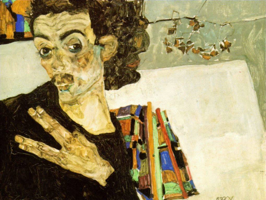 Egon Schiele Self Portrait with black Vase